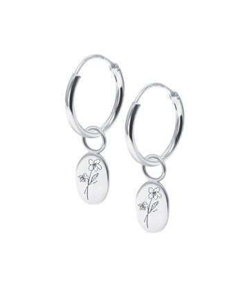 Cosmos Birth Flower Silver Hoop Earring Charms HO-2704